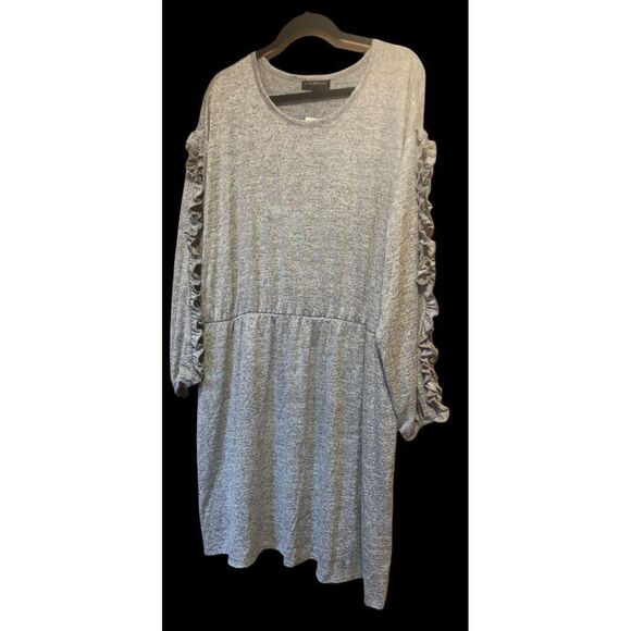 Lane Bryant Heather Grey Ruffled KnitDress Women Plus Size Dress 22/24 - Picture 2 of 4